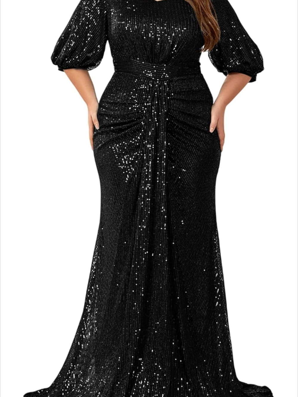 Plus-Size Black Sequin Formal Evening Gown XXL